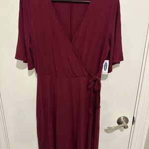 Old Navy Red Wrap Midi Dress with Flutter Sleeves